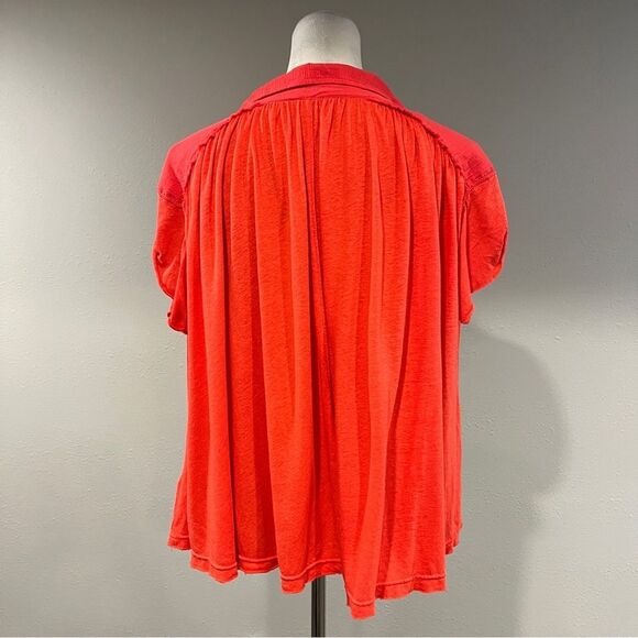 Free People Low Down popover Swing oversized Top Henley Orange size small - Picture 5 of 10